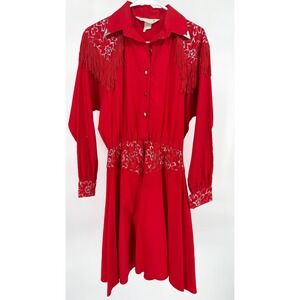 Red Long Sleeve Western Fringe Dress